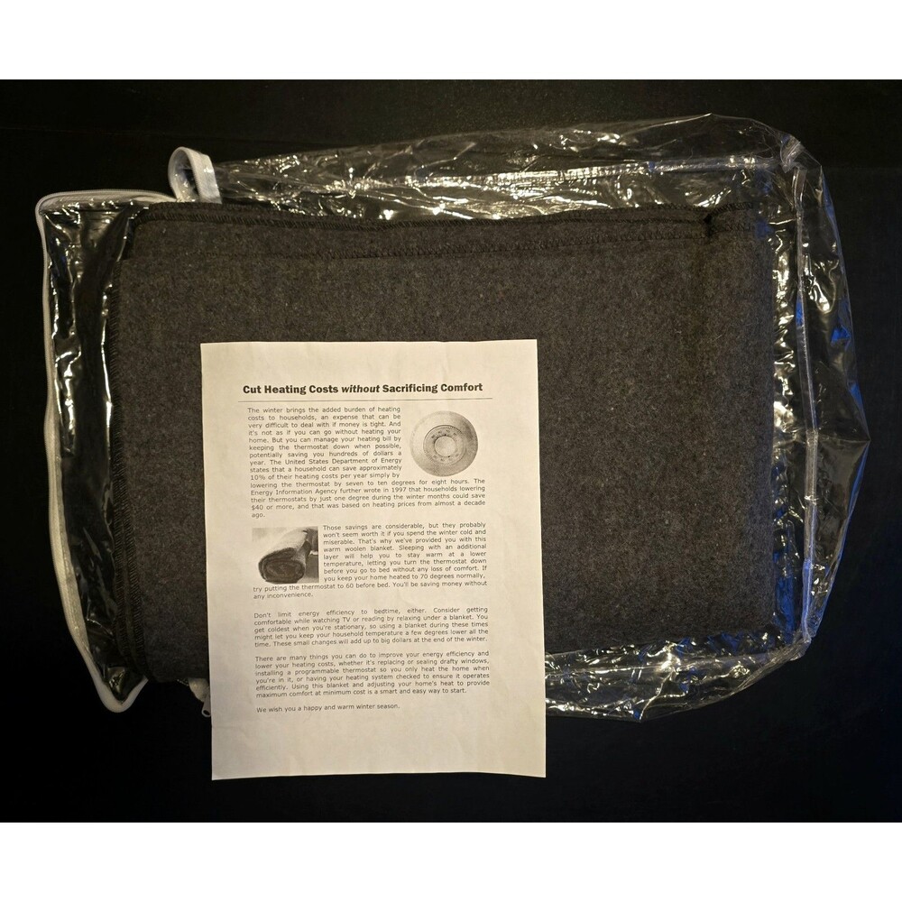 NEW USA Dept. of  Energy Efficiency WOOL Blanket Black 66" X 84" Flame Retardent